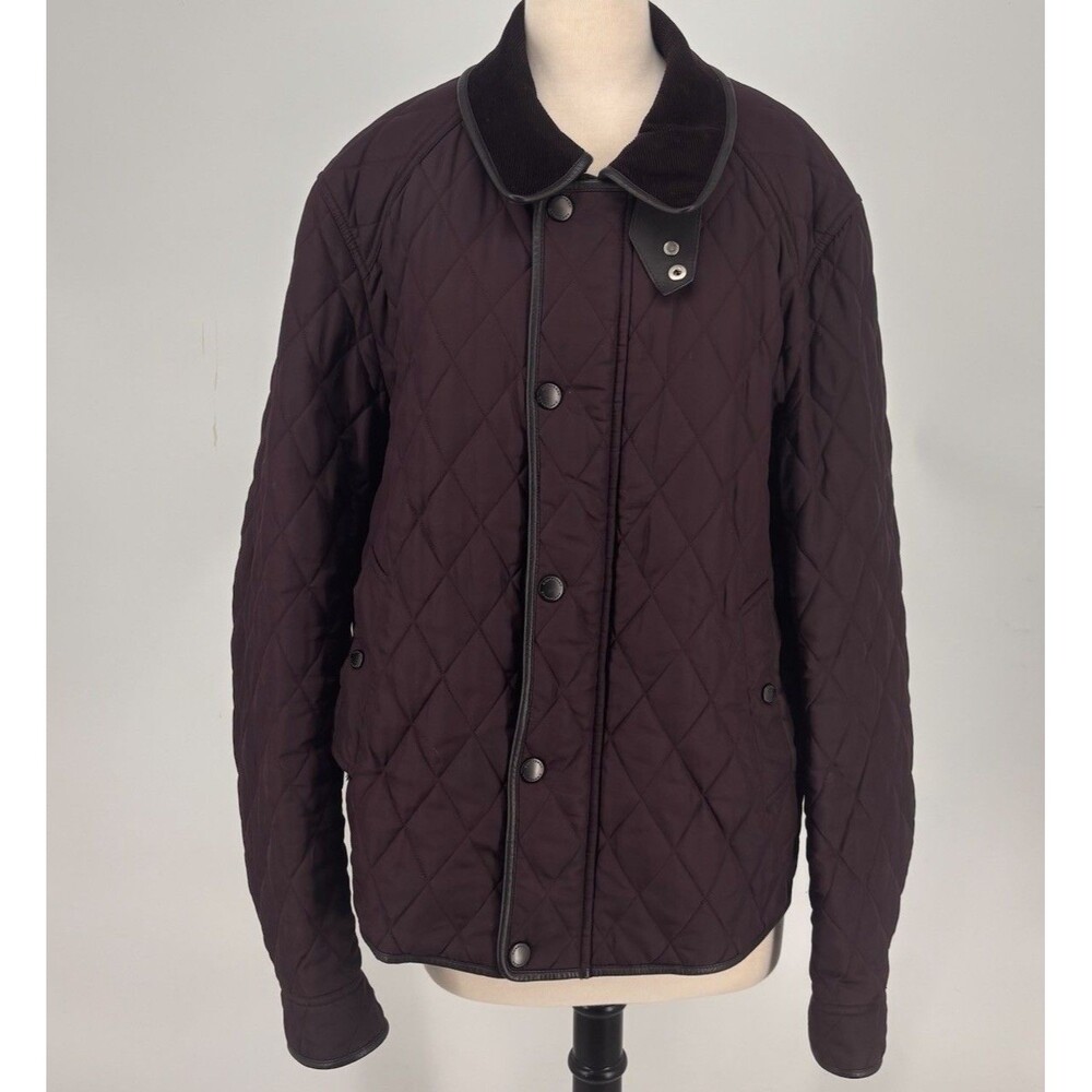 Authentic Burberry Quilted Mens Jacket Leather Trim Burgundy Sz 54 US 44